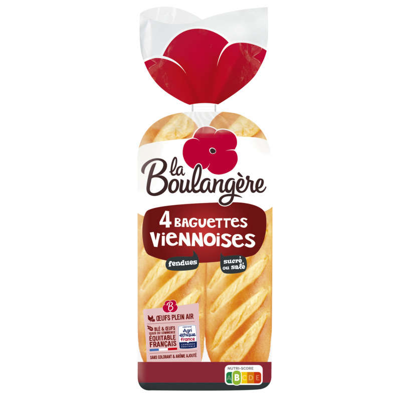 La Boulangère 4 plain Viennese baguettes 340g