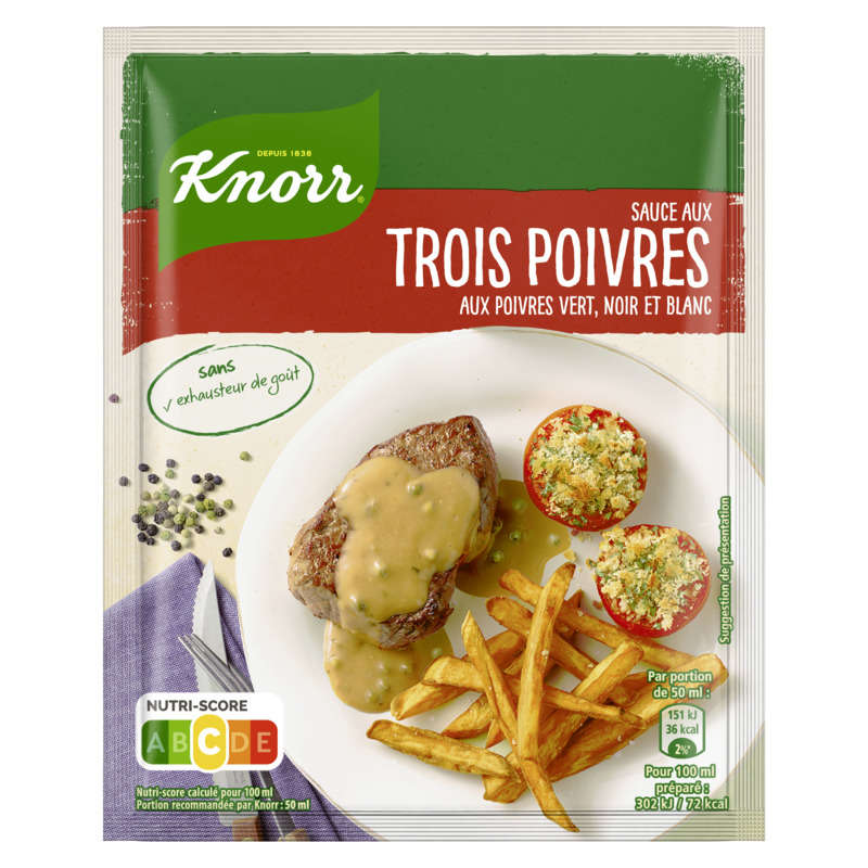 Knorr Sauce Déshydratée Poivres Vert Noir et Blanc 32g Knorr Sauce Déshydratée Poivres Vert Noir et Blanc 32g