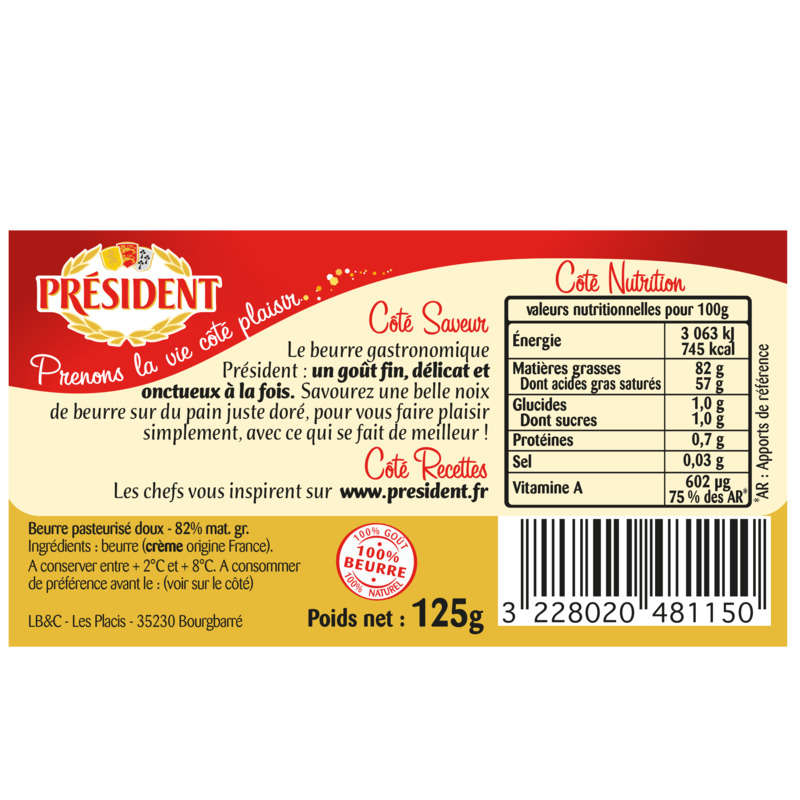 President Soft Gastronomic Butter 125g block