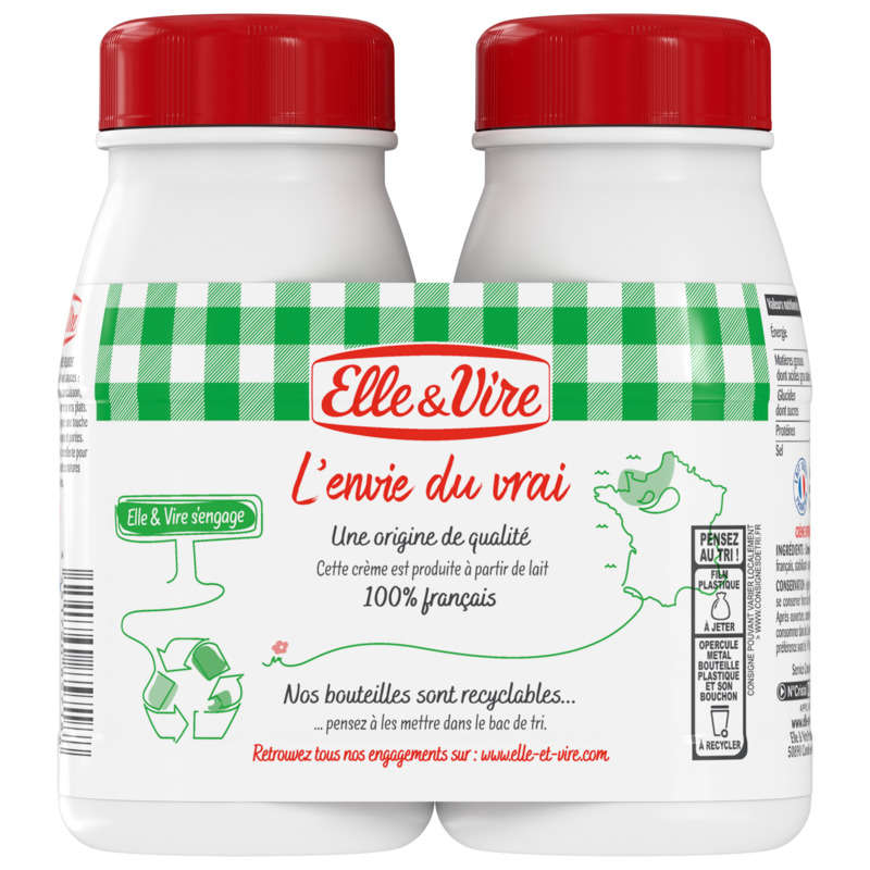 Elle & Vire Fluid Whole Cream With Normandy Cream 2X25Cl