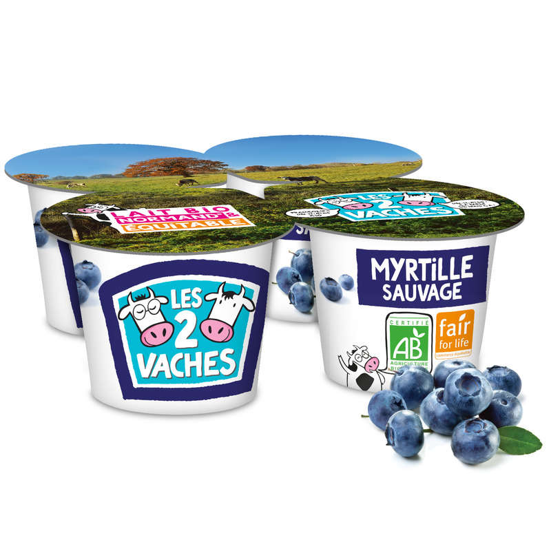 Les 2 vaches Organic blueberry fruit yogurt 4x115g