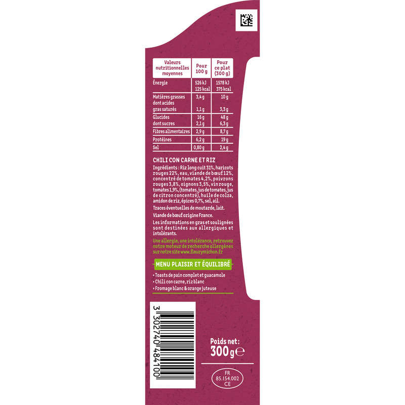 Fleury Michon Chili Con Carne And Rice 300 G