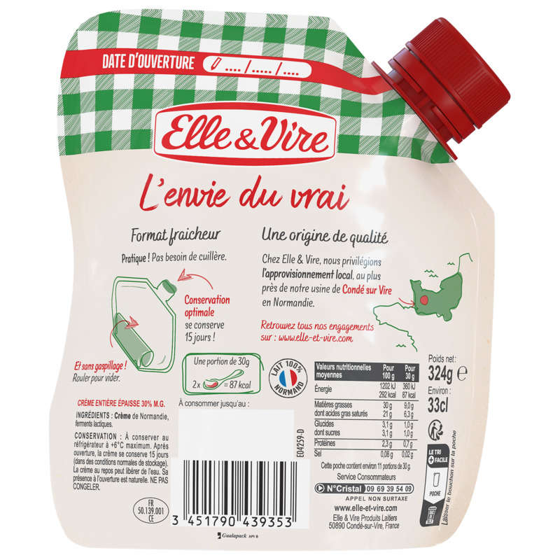 Elle&Vire Thick Whole Normandy Cream 30% Fat 33cl