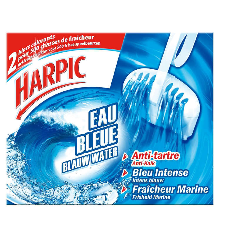 Harpic Blocs colorants cuvette WC, eau bleue, fraîcheur marine 2 unite Harpic Blocs colorants cuvette WC, eau bleue, fraîcheur marine 2 unite