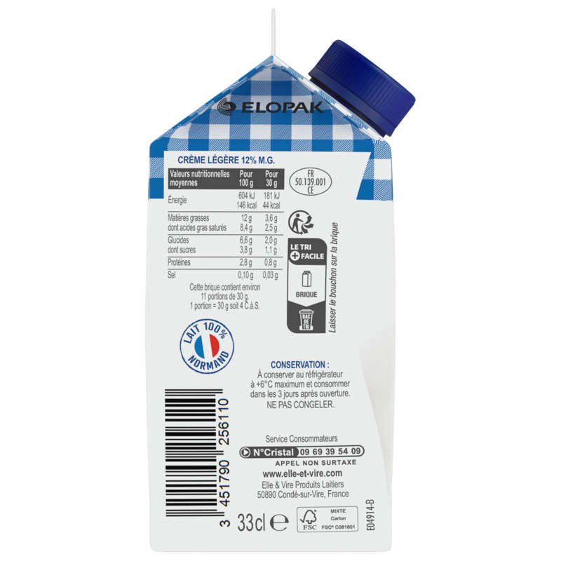 Elle&Vire light whipping cream 33cl