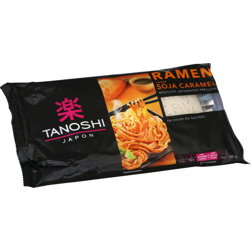 Tanoshi Ramen soja/caramel, nouilles Japonaises précuites 360 g Tanoshi Ramen soja/caramel, nouilles Japonaises précuites 360 g