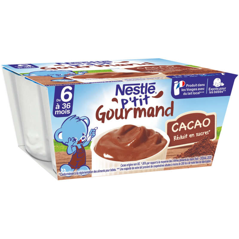 Nestlé P'Tit Gourmand Crème Dessert Chocolat Dès 8 Mois 4x100g Nestlé P'Tit Gourmand Crème Dessert Chocolat Dès 8 Mois 4x100g