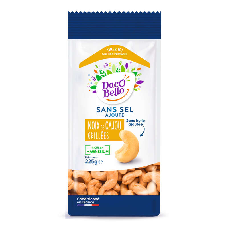 Daco Bello Roasted Cashews, Natural, Unsalted 225 G