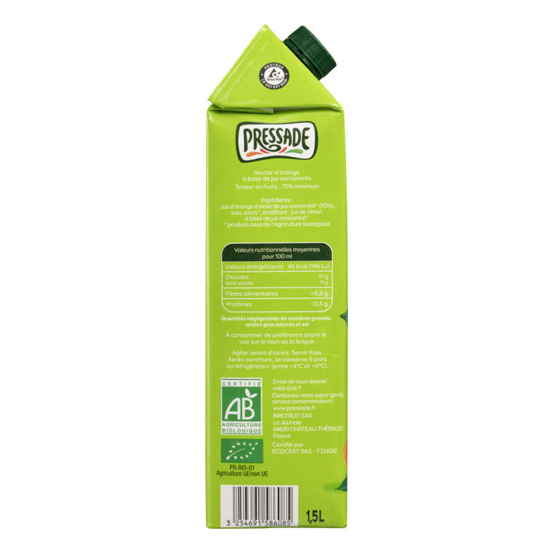 Pressade organic orange nectar 1.5l bottle