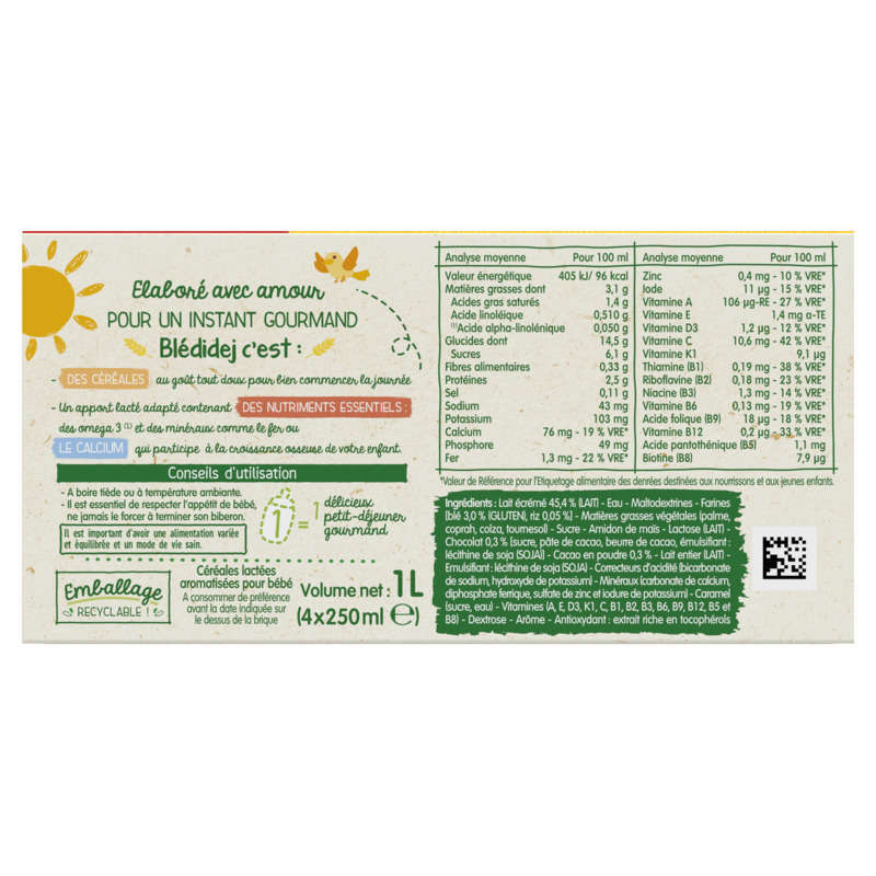 Blédina Blédidej Growth Milk and Cereals Choco Biscuit Flavor 4x250ml