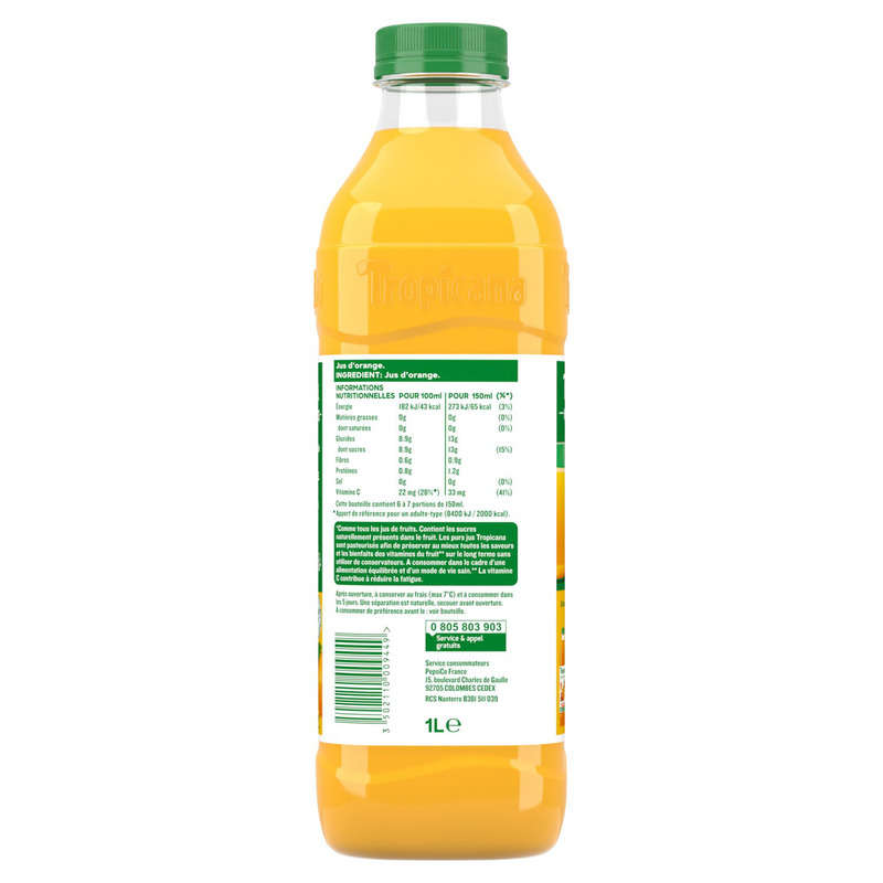 Tropicana Pure Orange Juice Without Pulp 1L Bottle