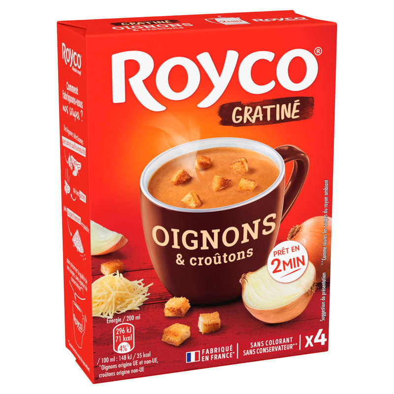 Royco Soupe Gratinée oignons & croûtons 4x15,6g Royco Soupe Gratinée oignons & croûtons 4x15,6g