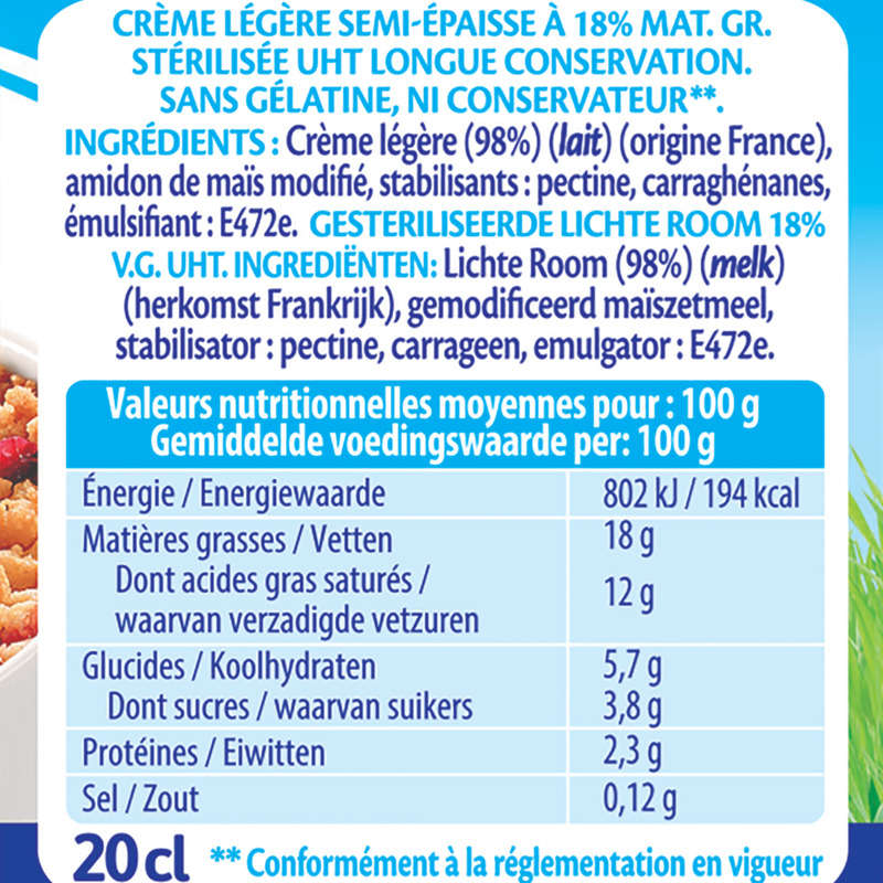 Bridélice Light Semi-Thick Cream 18%Mg 3X20Cl