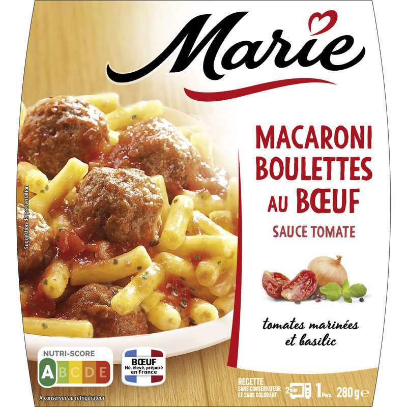 Marie Macaroni tomato sauce and beef meatballs vbf 280g marie