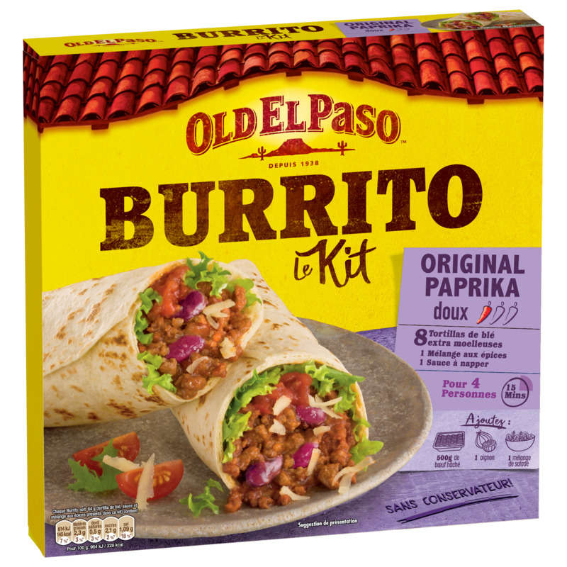 Old El Paso Burrito Le Kit Burritos Saveur Original Paprika Doux 510g Old El Paso Burrito Le Kit Burritos Saveur Original Paprika Doux 510g