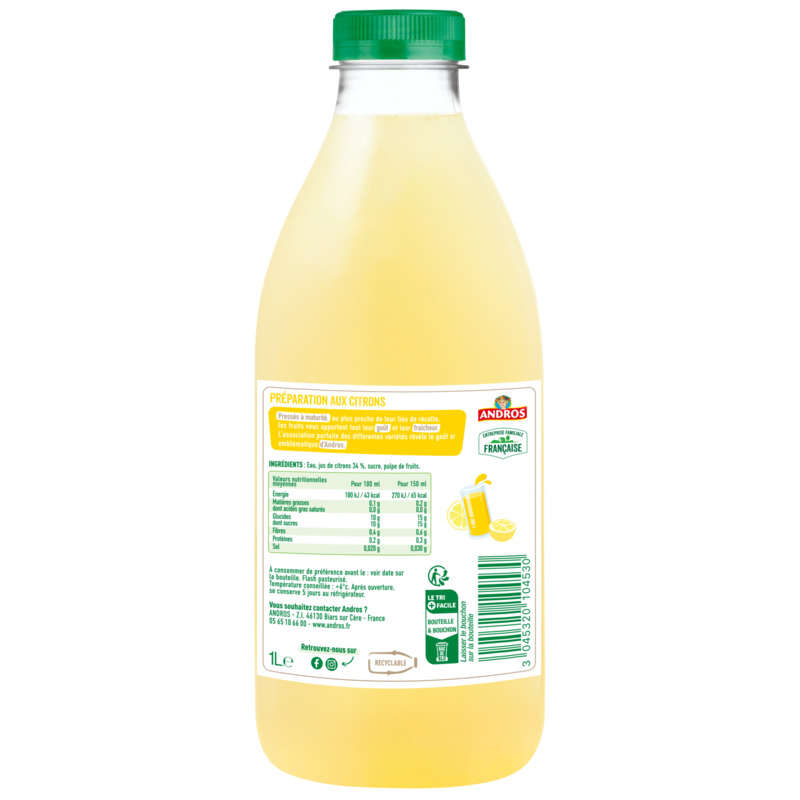 Andros Squeezed Lemons, pasteurized fruit preparation 1L