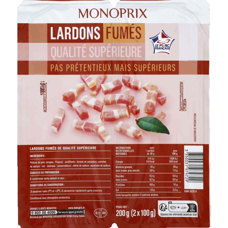 Monoprix Lardons Fumés Qualité Supérieure 200g Monoprix Lardons Fumés Qualité Supérieure 200g