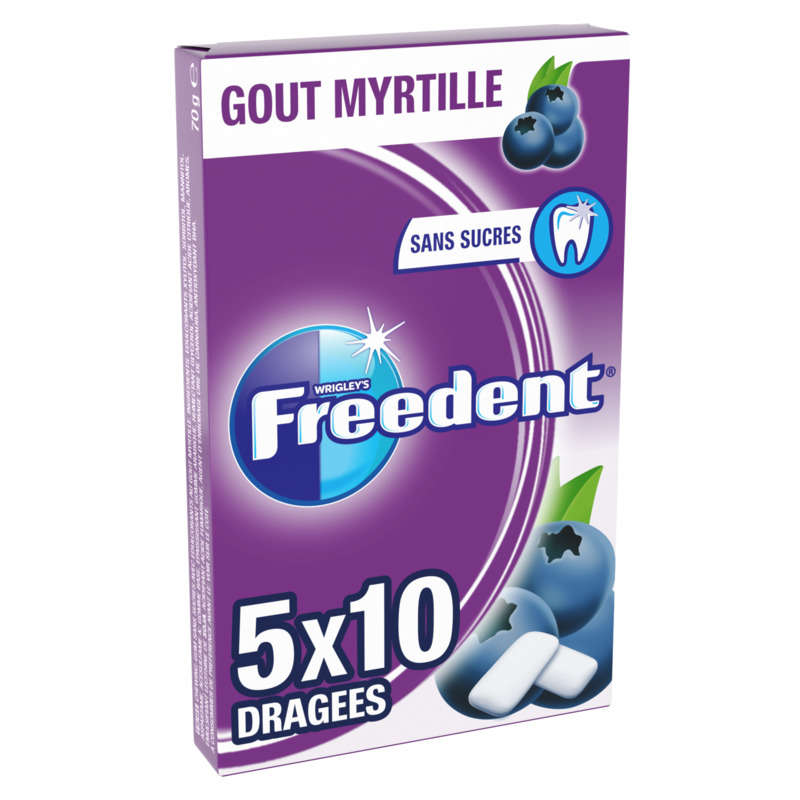 Freedent Chewing Gum Blueberry Flavor Sugar Free 5X10 Dragees 70G