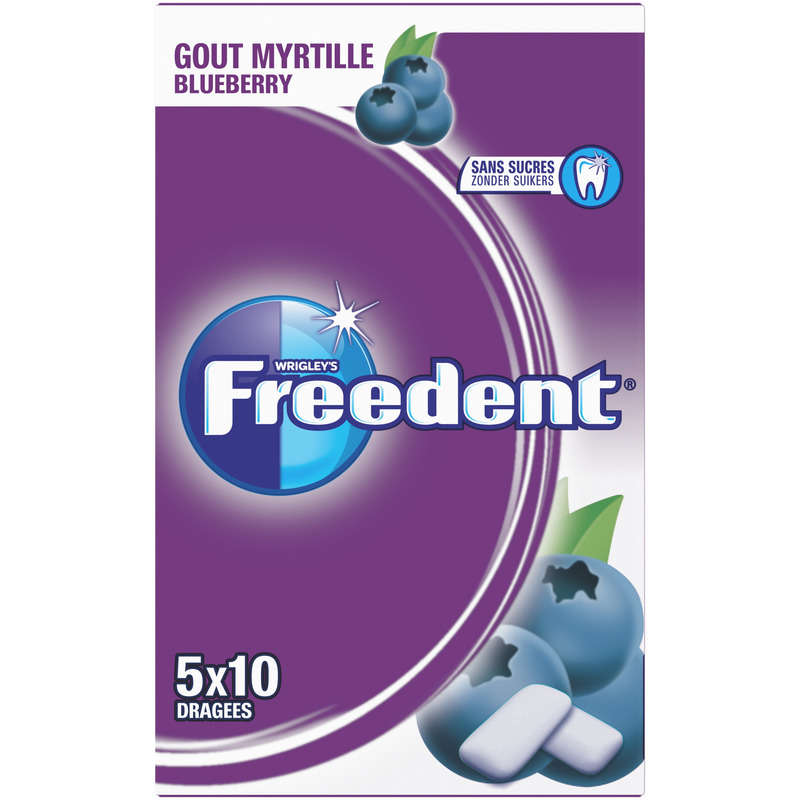 Freedent Chewing Gum Blueberry Flavor Sugar Free 5X10 Dragees 70G