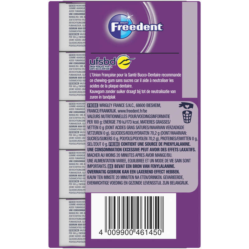 Freedent Chewing Gum Blueberry Flavor Sugar Free 5X10 Dragees 70G