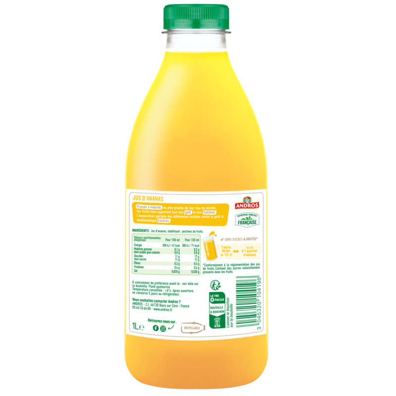 Andros pineapple juice 1L bottle