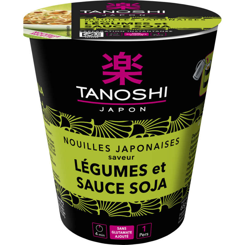 Tanoshi Japanese Noodles, Vegetable Flavor and Soy Sauce 65 G