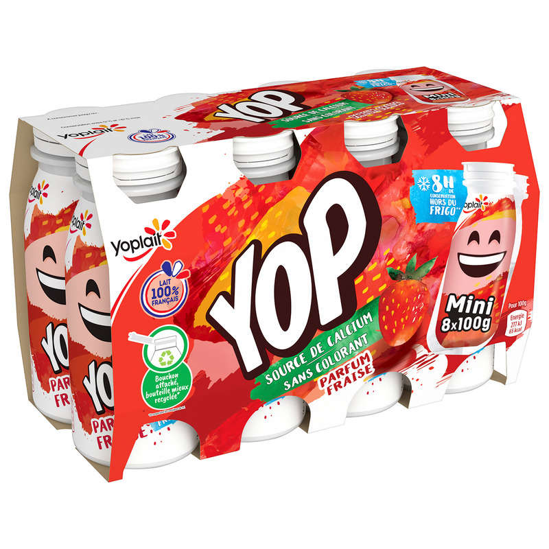 Mini YOP strawberry drinking yogurt pack of 8x100g
