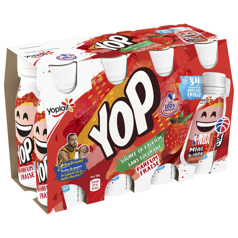Mini YOP strawberry drinking yogurt pack of 8x100g
