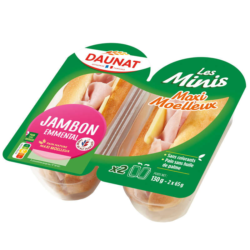 Daunat Sandwich le mini jambon emmental, pain nature 130g Daunat Sandwich le mini jambon emmental, pain nature 130g