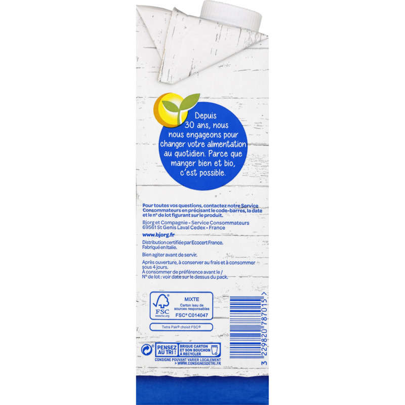 Bjorg Organic sugar-free almond milk 1L