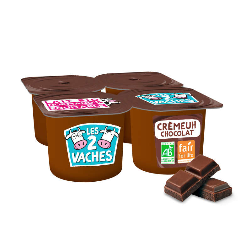 Les 2 vaches Crème dessert chocolat Bio 4x95g Les 2 vaches Crème dessert chocolat Bio 4x95g