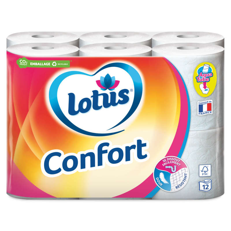 Lotus Papier Toilette Confort x12 rouleaux (blanc ou rose) Lotus Papier Toilette Confort x12 rouleaux (blanc ou rose)