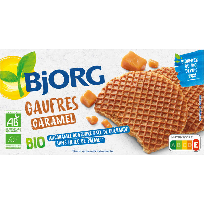 Bjorg Waffles with Butter Caramel and Guérande Salt, Organic 175G