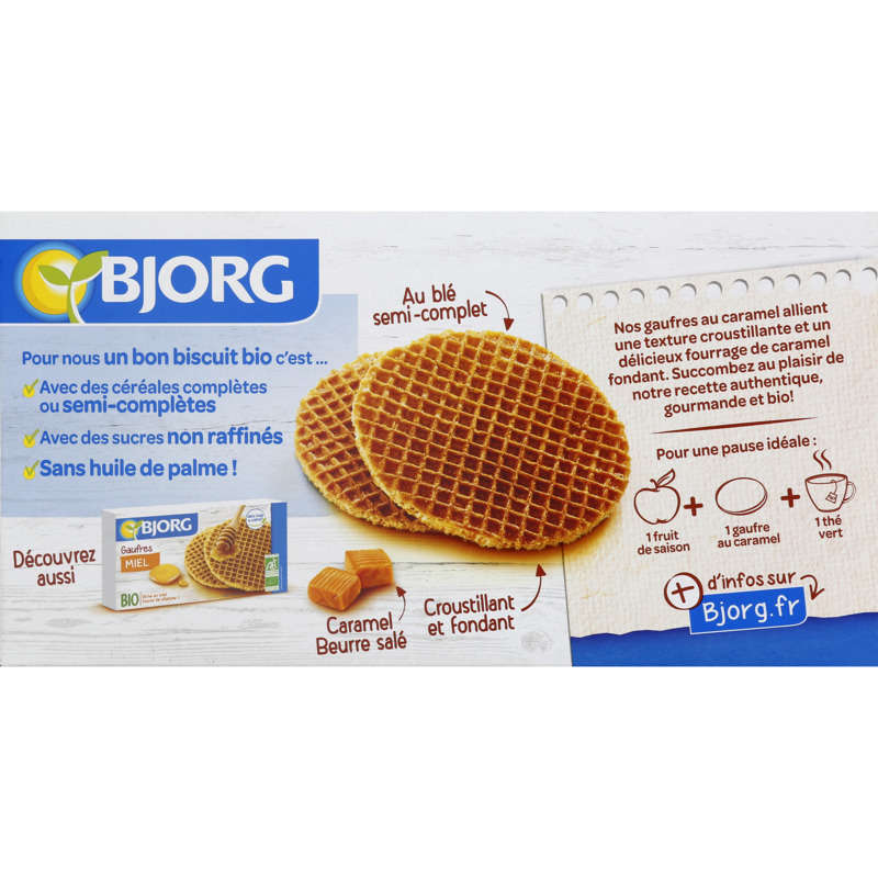 Bjorg Waffles with Butter Caramel and Guérande Salt, Organic 175G