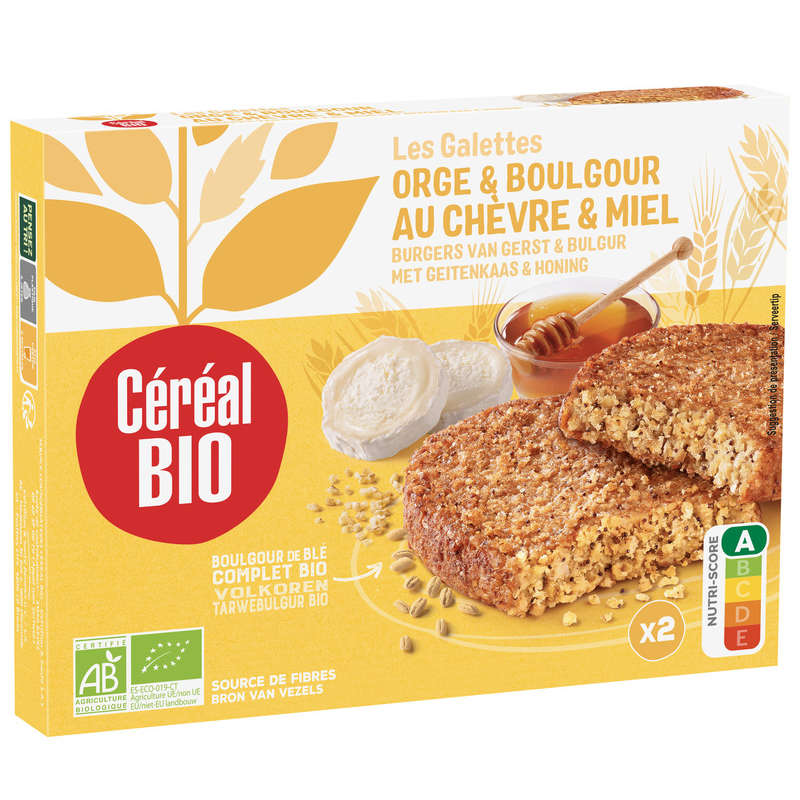 Céréal bio Galettes orge & boulghour au chèvre & miel, sans viande, bio 200g Céréal bio Galettes orge & boulghour au chèvre & miel, sans viande, bio 200g