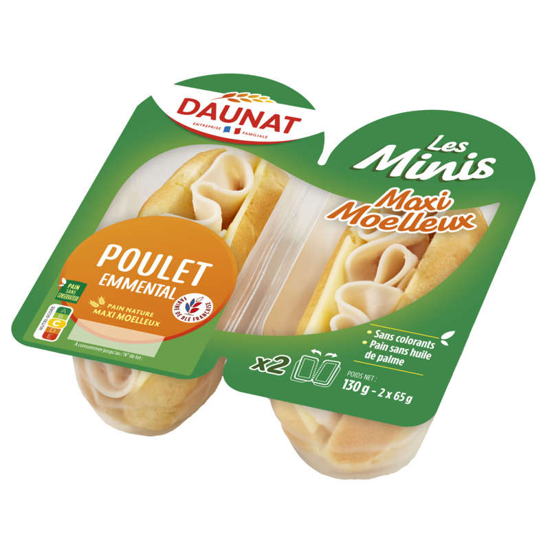 Daunat Les mini maxi moelleux chicken breast emmental 130g