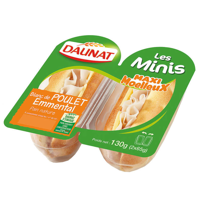 Daunat Les mini maxi moelleux chicken breast emmental 130g