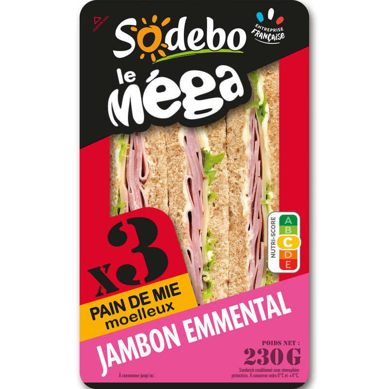 Sodebo Mega Club Sandwich complete with ham and Emmental 230g