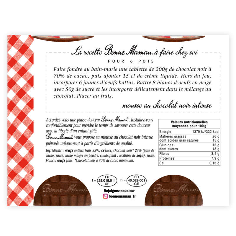 Bonne Maman Intense Dark Chocolate Mousse 4x50g