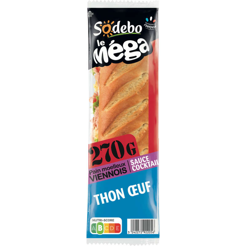 Sodebo Sandwich Mega Viennese baguette tuna egg cocktail sauce 270g