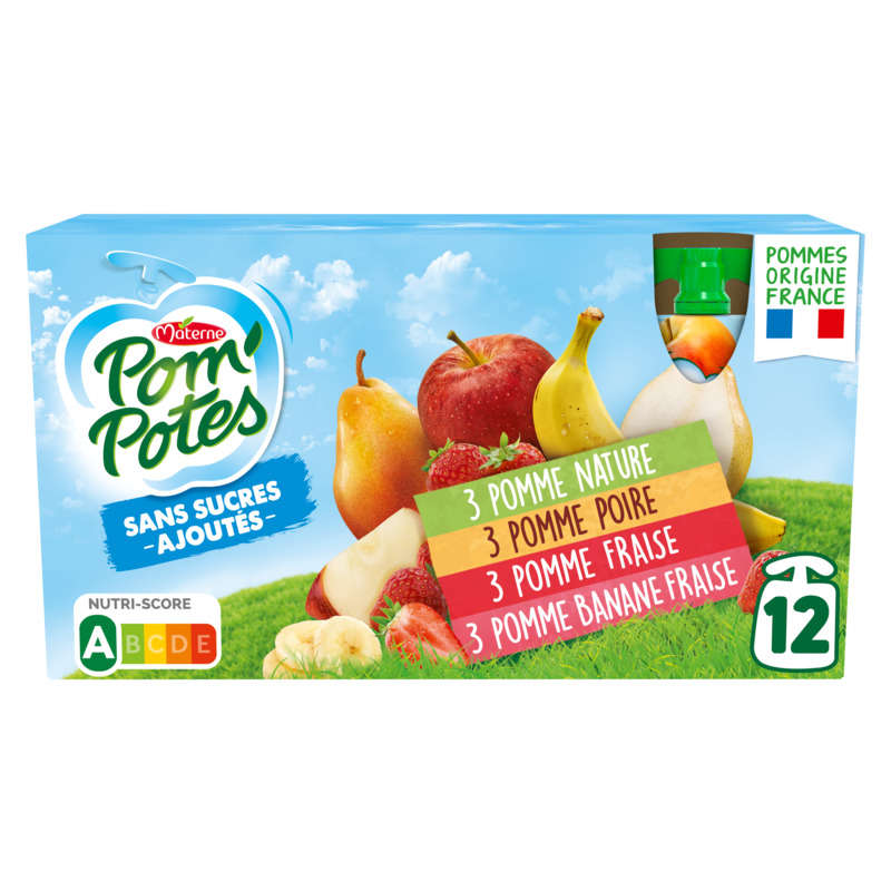 Pom'Potes Apple/Apple Pear/Apple Strawberry/Apple Banana Strawberry 12X90G