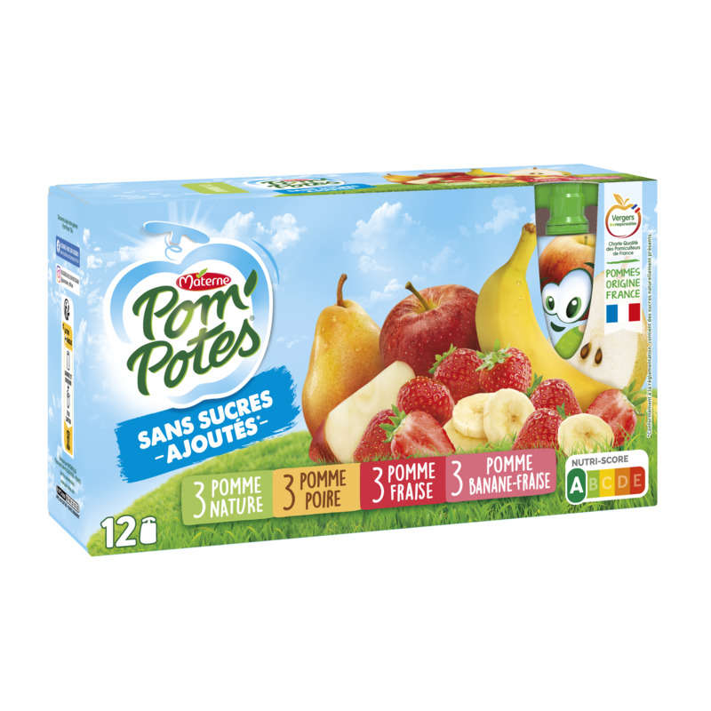 Pom'Potes Apple/Apple Pear/Apple Strawberry/Apple Banana Strawberry 12X90G