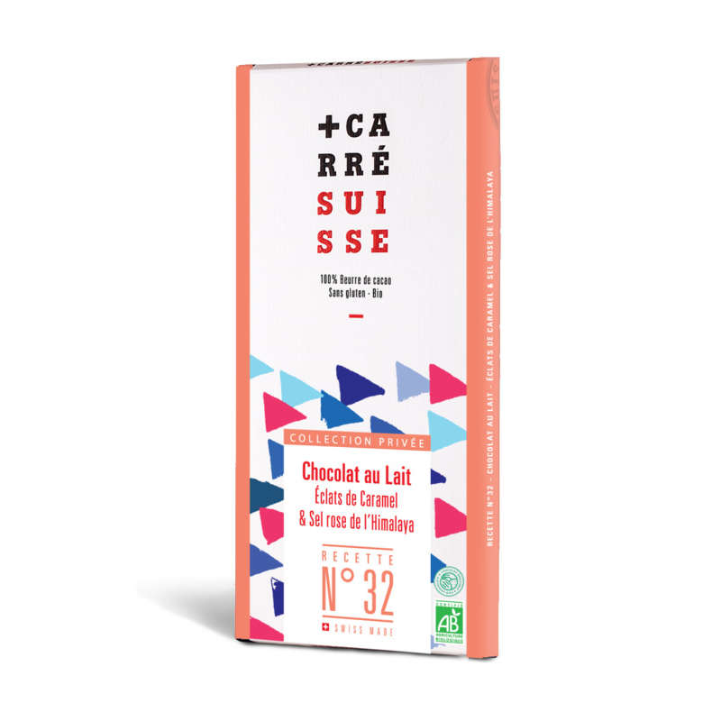 Swiss Square Milk Chocolate Caramel Pieces & Pink Salt Organic 100g Swiss Square Milk Chocolate Caramel Pieces & Pink Salt Organic 100g