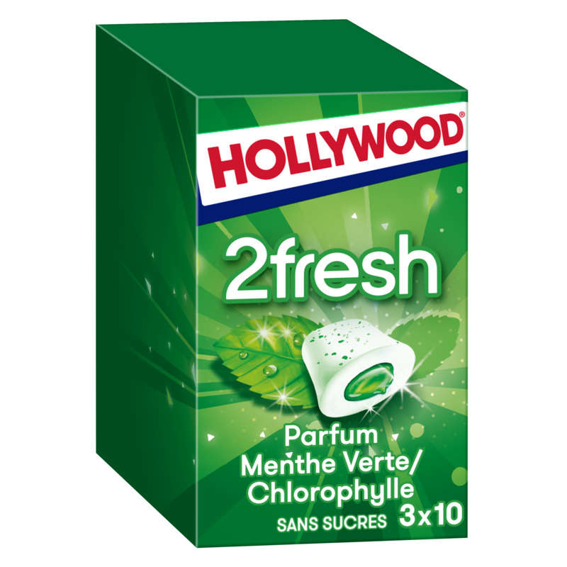 Hollywood 2Fresh Chewing-gum Menthe Verte sans sucres 66g Hollywood 2Fresh Chewing-gum Menthe Verte sans sucres 66g
