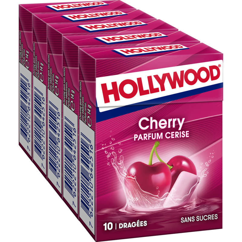 Hollywood Chewing-gum Cerise sans sucres 70g Hollywood Chewing-gum Cerise sans sucres 70g