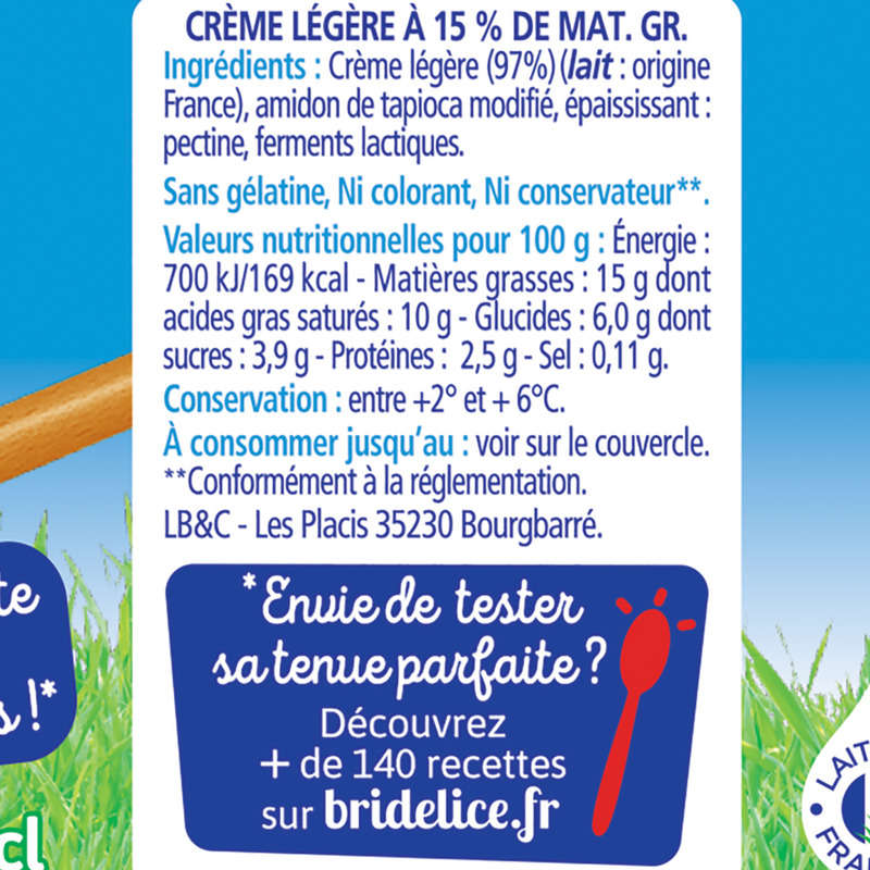 Bridélice Thick Fresh Cream 15% Fat.Gr Jar 50cl