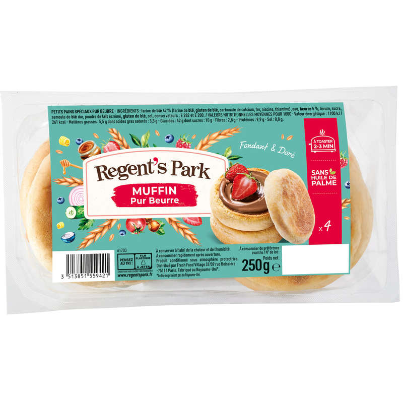 Regent's Park muffins pur beurre x4 250g Regent's Park muffins pur beurre x4 250g