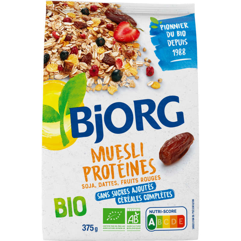 Bjorg Muesli Protein, Soy, Dates, Red Fruits, Organic 375G