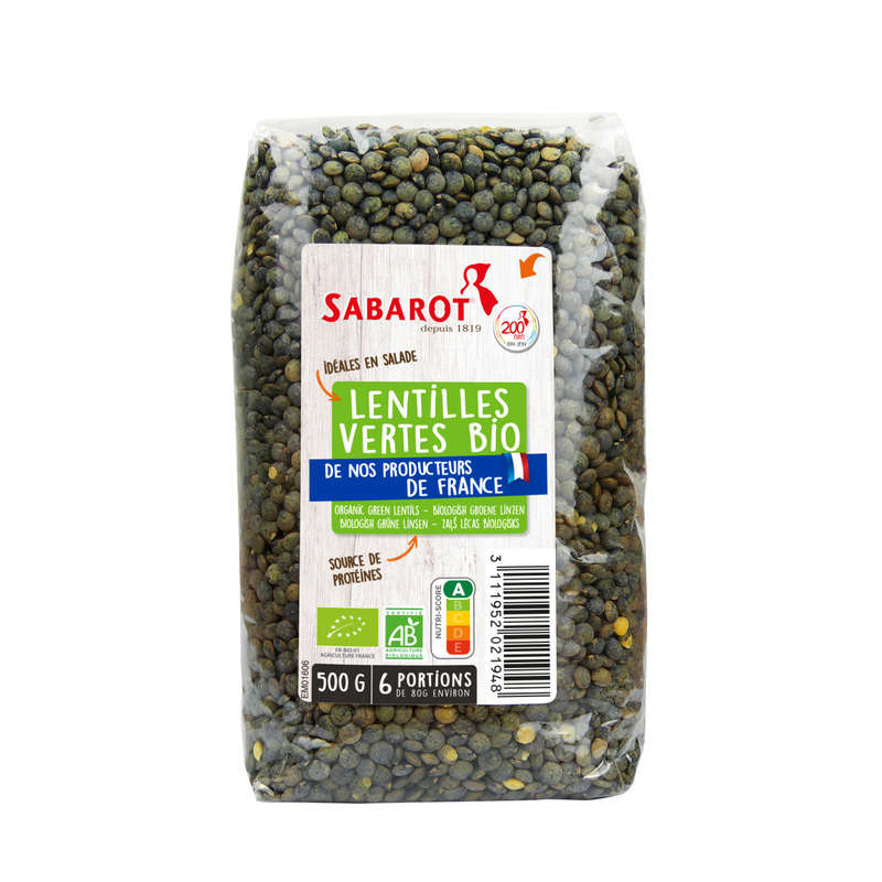 Sabarot Lentilles Vertes Bio 500G Sabarot Lentilles Vertes Bio 500G