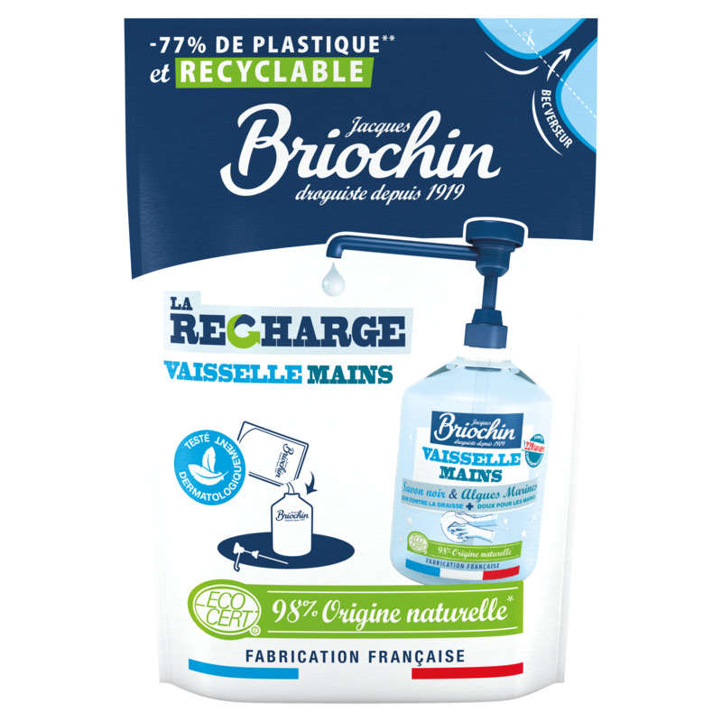 Briochin Recharge Liquide Vaisselle & Mains Au Savon Noir & À L'Algue Marine 500ml Briochin Recharge Liquide Vaisselle & Mains Au Savon Noir & À L'Algue Marine 500ml